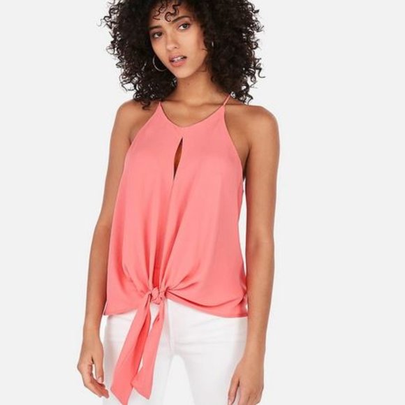 Express Coral Tie-Front Tank Top - Picture 1 of 8